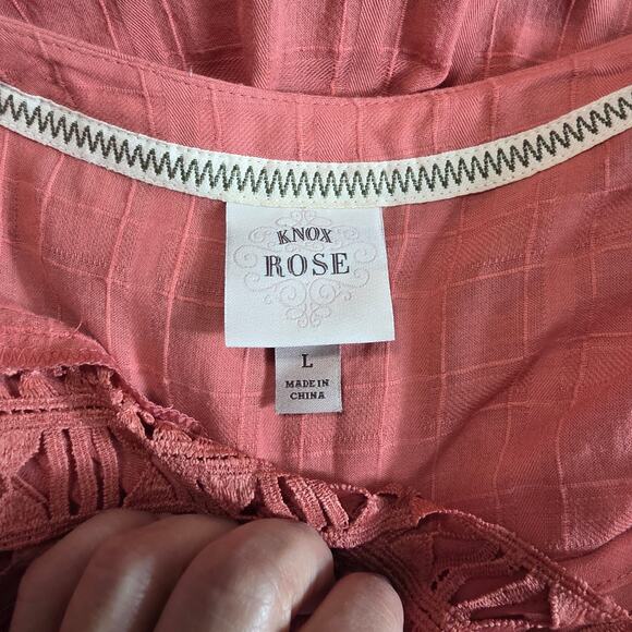 Knox Rose Dress Women L Salmon Cotton Boho Crochet Trim Tassel Peasant Dress NWT - Picture 10 of 14